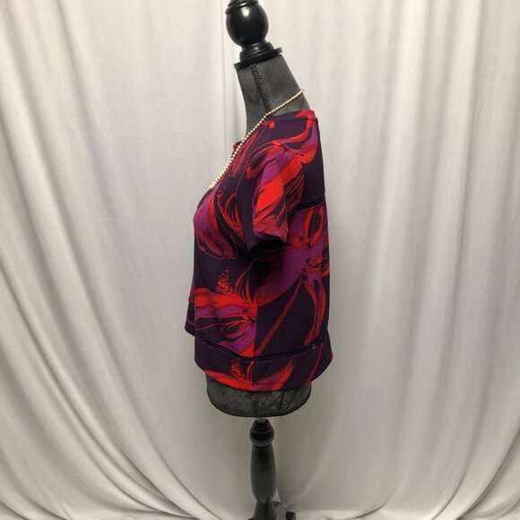 Worthington Top Womens Size Medium Petite Purple Red Stretch Short Sleeve Shirt - Picture 3 of 6